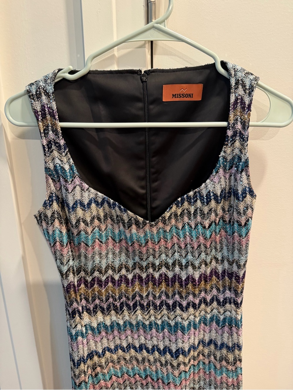 Missoni Multicolor Zigzag Knit Mini Dress with Teal & Pink Stripes - Picture 4 of 5